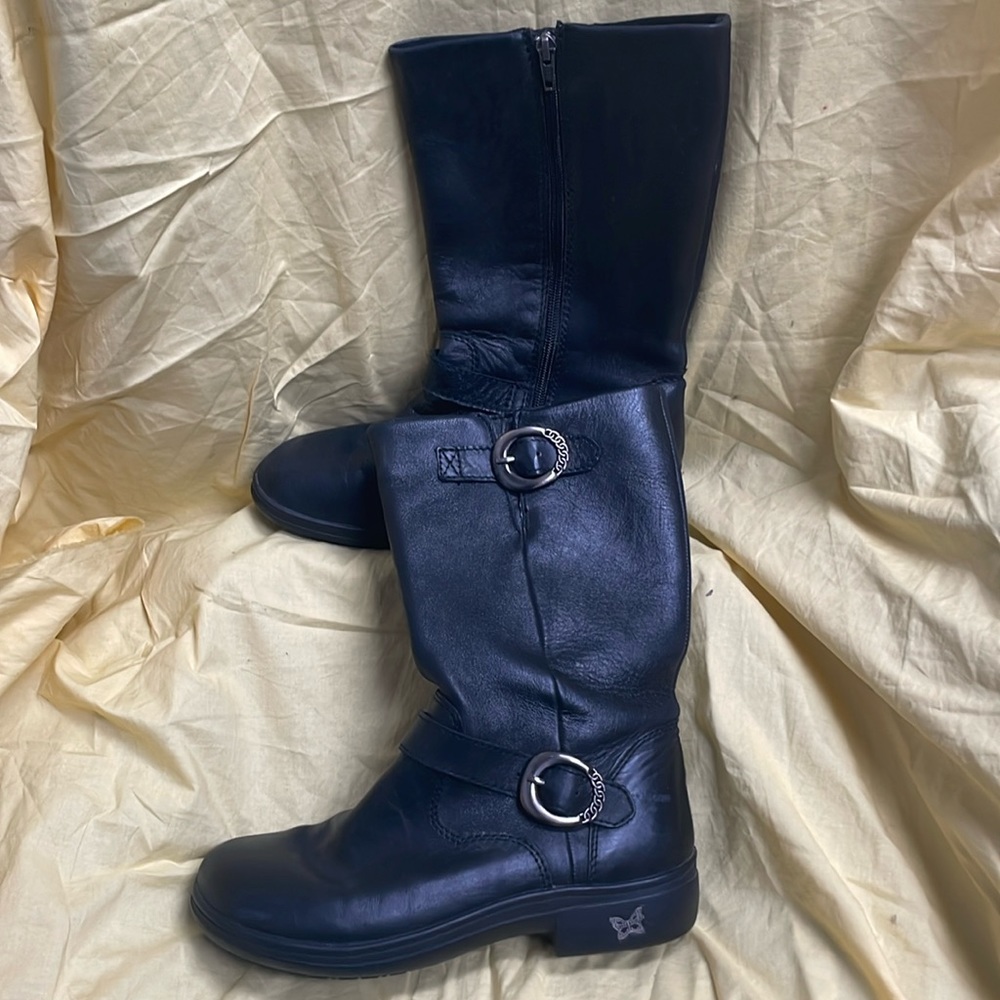 Alegria by PG Lite Black Butter Mid-calf Motorcycle Leather Boots - Size 8.5/39